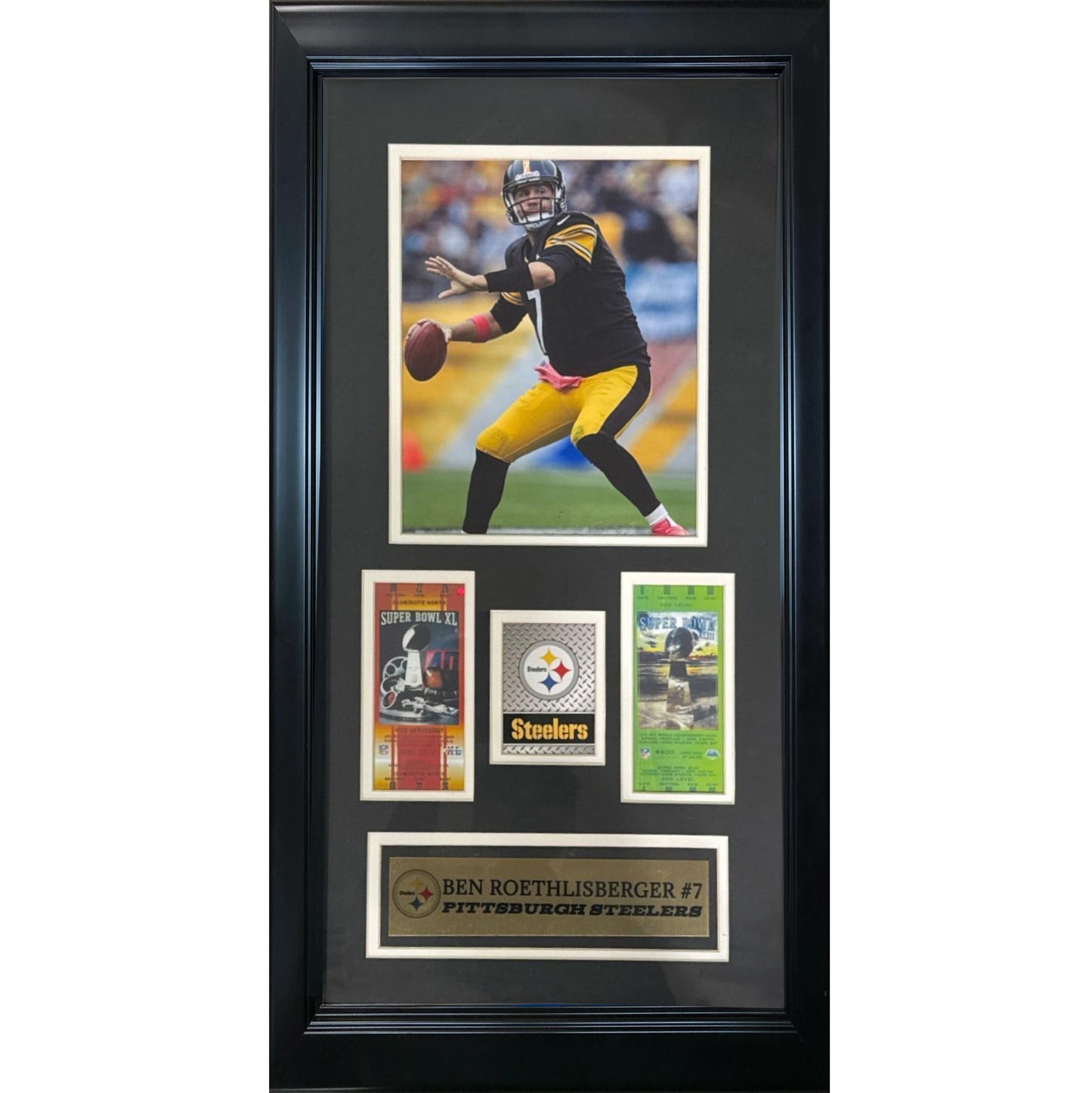 Pittsburgh Steelers Quarterback Ben Roethlisberger w/ Superbowl tickets 12x24