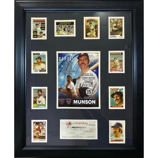 New York Yankees Catcher Thurman Munson w/ Replica Cards and Check